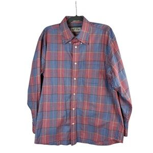 Orvis‎ men’s cotton red blue plaid long sleeve button down size large